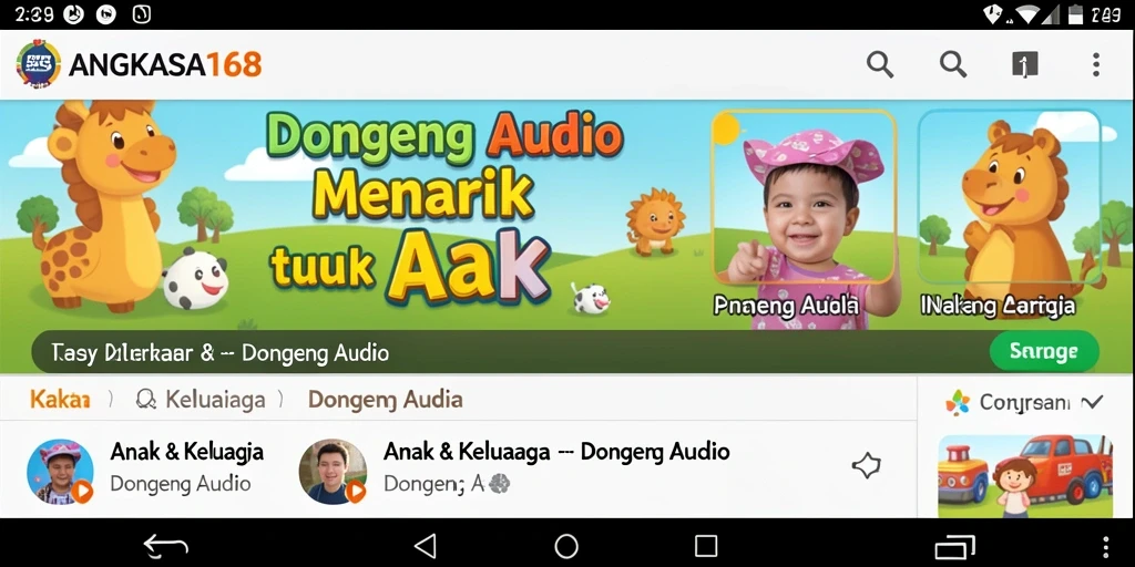 Tampilan antarmuka aplikasi Dongeng Audio yang menarik dan user-friendly.