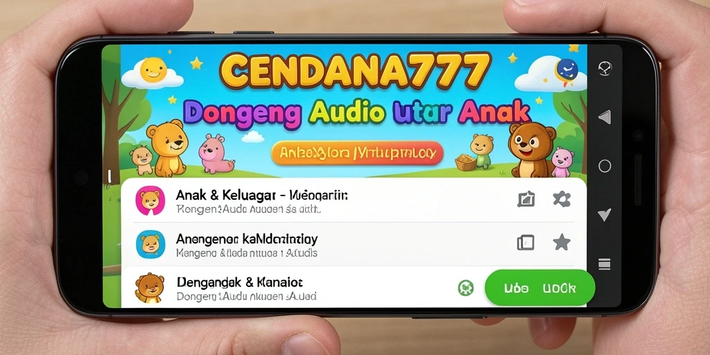 Antarmuka pengguna CENDANA777 yang ramah anak saat mendengarkan dongeng audio.