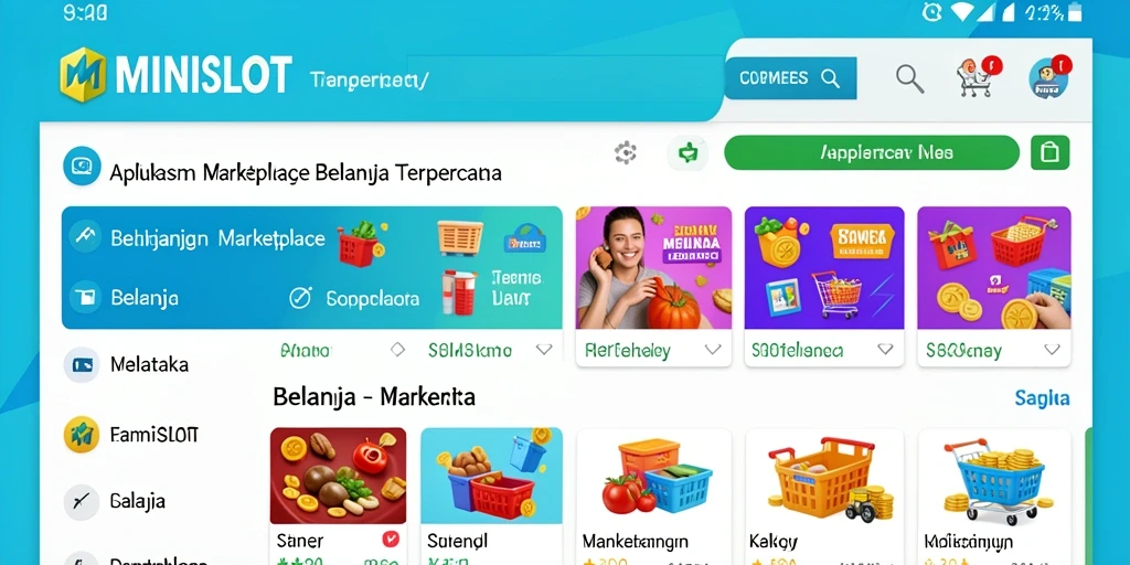 Screenshot utama MINISLOT yang menampilkan antarmuka pengguna Marketplace yang menarik.